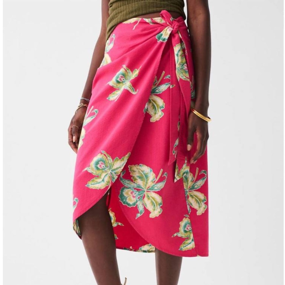 Faherty Pink Floral Wrap Skirt